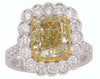 LARGE 4.45CT WHITE & FANCY YELLOW DIAMOND 18K 2 TONE GOLD FLOWER ENGAGEMENT RING