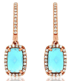 2.76CT DIAMOND & AAA BLUE TOPAZ 14KT ROSE GOLD CUSHION & ROUND HALO FUN EARRINGS