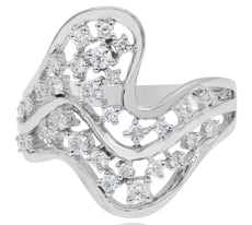 LARGE .49CT DIAMOND 14KT WHITE GOLD 3D DOUBLE WAVE CRISS CROSS FUN RING