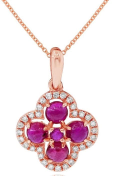 .85CT DIAMOND & AAA RUBY 14KT ROSE GOLD 3D CLASSIC FLOWER FUN FLOATING PENDANT
