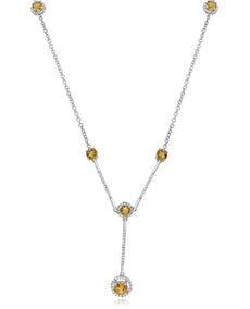 2.27CT DIAMOND & AAA CITRINE 14KT WHITE GOLD DOUBLE FLOWER BY THE YARD NECKLACE