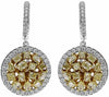 3.07CT WHITE & FANCY YELLOW DIAMOND 18KT 2 TONE GOLD ROUND HALO HANGING EARRINGS