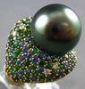 5.68CT DIAMOND & AAA MULTI COLOR GEM & AAA TAHITIAN PEARL 18KT YELLOW GOLD RING