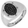 ESTATE .53CT WHITE & BLACK DIAMOND 14KT WHITE GOLD 3D PAVE OVAL ETOILE MENS RING
