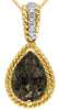 2.01CT DIAMOND & AAA SMOKY QUARTZ 14KT YELLOW GOLD 3D PEAR SHAPE & ROUND PENDANT