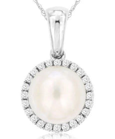 .08CT DIAMOND & AAA SOUTH SEA PEARL 14K WHITE GOLD 3D SOLITAIRE FLOATING PENDANT