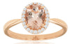 1.14CT DIAMOND & AAA MORGANITE 14KT ROSE GOLD OVAL & ROUND HALO ENGAGEMENT RING