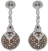 3.23CT WHITE & CHOCOLATE FANCY DIAMOND 14KT WHITE GOLD CIRCULAR HANGING EARRINGS