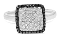 ESTATE .50CT WHITE & BLACK DIAMOND 14KT WHITE GOLD CLASSIC SQUARE HALO FUN RING