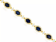 10.45CT DIAMOND & AAA SAPPHIRE 14K YELLOW GOLD OVAL & ROUND HALO TENNIS BRACELET