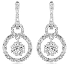 .35CT DIAMOND 14K WHITE GOLD 3D ROUND FLOWER CIRCULAR LOVE KNOT HANGING EARRINGS