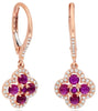 1.20CT DIAMOND & AAA RUBY 14KT ROSE GOLD FLOWER LERVERBACK FUN HANGING EARRINGS