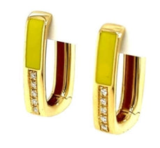 .10CT DIAMOND & YELLOW ENAMEL 18KT YELLOW GOLD RECTANGULAR FUN HANGING EARRINGS