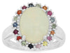 3.40CT AAA SAPPHIRE & OPAL 14KT WHITE GOLD OVAL & ROUND FLOWER RAINBOW FUN RING