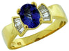 1.04CT DIAMOND & AAA TANZANITE 14KT YELLOW GOLD OVAL & BAGUETTE ENGAGEMENT RING
