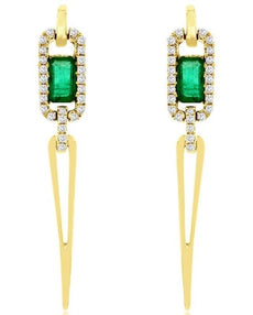 .74CT DIAMOND & AAA EMERALD 14KT YELLOW GOLD ROUND & SQUARE TRIANGULAR EARRINGS