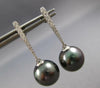 ESTATE LARGE .19CT DIAMOND & TAHITIAN PEARL 14KT WHITE GOLD BAR HANGING EARRINGS