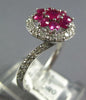 ESTATE 1.24CT DIAMOND & AAA RUBY 14KT WHITE GOLD ROUND CLUSTER FLOWER LOVE RING