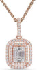 ESTATE .33CT DIAMOND 14KT ROSE GOLD ROUND & BAGUETTE CLUSTER DOUBLE HALO PENDANT