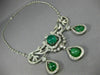 ANTIQUE LARGE 25.0CT OLD MINE DIAMOND & EMERALD 18K WHITE GOLD FILIGREE NECKLACE