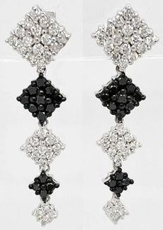 1.61CT WHITE & BLACK DIAMOND 14K WHITE GOLD 3D MULTI SQUARE GEOMETRICAL EARRINGS
