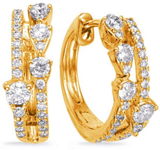 .51CT DIAMOND 14KT YELLOW GOLD 3D TWO ROW ROUND PEAR SHAPE HOOP HANGING EARRINGS