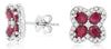 ESTATE 2.0CT DIAMOND & AAA RUBY 14K WHITE GOLD OVAL & ROUND FLOWER STUD EARRINGS