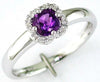 .47CT DIAMOND & AAA AMETHYST 14KT WHITE GOLD CUSHION & ROUND 4 LEAF CLOVER RING