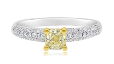 1.48CT WHITE & FANCY YELLOW DIAMOND 14K 2 TONE GOLD CUSHION & ROUND CLASSIC RING