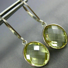 6.0CT AAA LEMON QUARTZ 14KT WHITE GOLD 3D OVAL BEZEL LEVER BACK HANGING EARRINGS