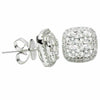 ESTATE .88CT DIAMOND 18KT WHITE GOLD 3D ROUND CLUSTER SQUARE HALO STUD EARRINGS