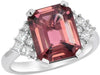 LARGE 4.9CT DIAMOND & PINK TOURMALINE 18K WHITE GOLD EMERALD CUT ENGAGEMENT RING
