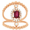 ESTATE LARGE .86CT DIAMOND & AAA RUBY 14K ROSE GOLD OVAL & ROUND FLOWER FUN RING