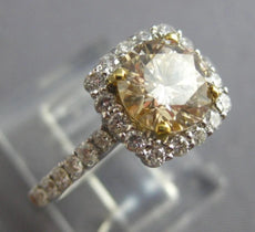 WIDE 1.77CT WHITE & FANCY YELLOW DIAMOND 18K 2 TONE GOLD 3D HALO ENGAGEMENT RING