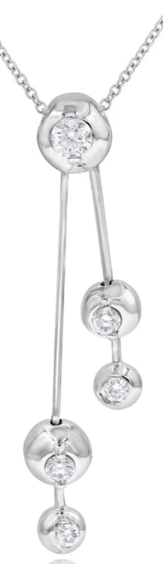 .23CT DIAMOND 14K WHITE GOLD 3D ROUND BEZEL BY THE YARD SOLITAIRE LARIAT PENDANT