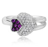 ESTATE .74CT DIAMOND & AAA PINK SAPPHIRE 14KT WHITE GOLD DOUBLE HEART LOVE RING