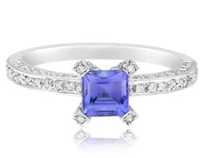 1.36CT DIAMOND & AAA TANZANITE 14K WHITE GOLD 3D PRINCESS & ROUND SOLITAIRE RING
