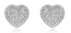 .66CT DIAMOND 14KT WHITE GOLD 3D CLASSIC PAVE HEART SHAPE LOVE STUD EARRINGS