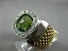 ESTATE LARGE 3.16CT DIAMOND & AAA GREEN AMETHYST 14KT 2 TONE GOLD 3D SQUARE RING