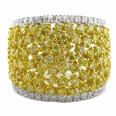 EXTRA LARGE 3.3CT WHITE & FANCY YELLOW DIAMOND 18K 2 TONE GOLD 3D MULTI ROW RING
