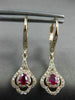 ESTATE .69CT DIAMOND & RUBY 14KT ROSE GOLD 3D TEAR DROP FLOWER HANGING EARRINGS