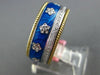 WIDE .28CT DIAMOND & BLUE ENAMEL 18KT YELLOW GOLD MULTI FLOWER ETERNITY FUN RING