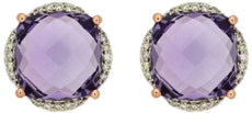 ESTATE 4.87CT DIAMOND & AAA AMETHYST 14KT ROSE GOLD 3D FLOWER STUD EARRINGS