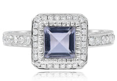 2.04CT DIAMOND & AAA AMETHYST 18KT WHITE GOLD PRINCESS & ROUND OCTAGON LOVE RING