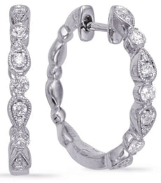 .32CT DIAMOND 14KT WHITE GOLD 3D ROUND PEAR SHAPE FILIGREE HOOP HANGING EARRINGS