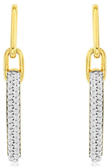 .25CT DIAMOND 14KT YELLOW GOLD 3D CLASSIC ROUND 2 ROW BAR FUN HANGING EARRINGS