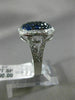 ESTATE LARGE DIAMOND & AAA SAPPHIRE 14KT WHITE GOLD 3D CLASSIC CLUSTER HALO RING