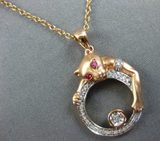.15CT DIAMOND & AAA RUBY 14KT ROSE GOLD CIRCULAR HAPPY PANTHER TIGER FUN PENDANT