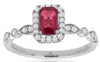 0.89CT DIAMOND & AAA RUBY 14KT WHITE GOLD 3D EMERALD CUT & ROUND ENGAGEMENT RING