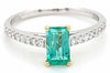 .86CT DIAMOND & AAA EMERALD 18KT 2 TONE GOLD ROUND & EMERALD CUT ENGAGEMENT RING